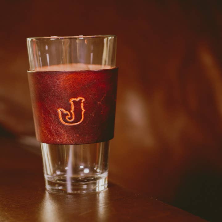 Lindy Leather - Wholesale Beer glass/mug - Leather Pint Glass - Western Style Initials6