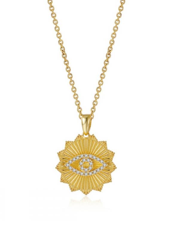 See- Evil Eye SunRay Pendant Necklace- Steel Waterproof for wholesale by HoopLa