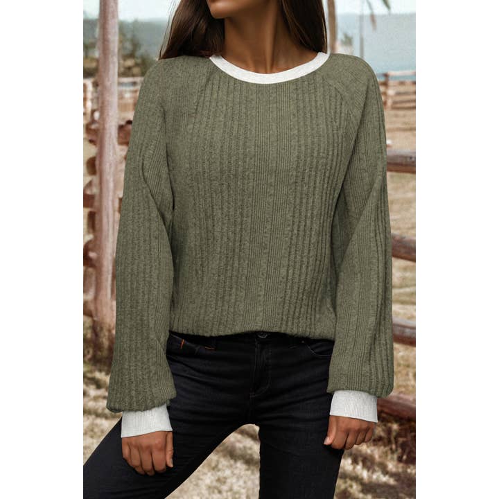 T-shirt à manches longues avec poignets contrastés côtelés Fashion-W pour la vente par fashionworks