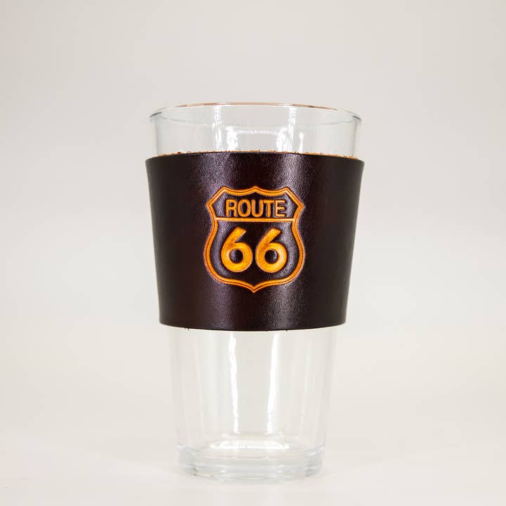 Leather Pint Glass - Route 66 for wholesale by Lindy Leather