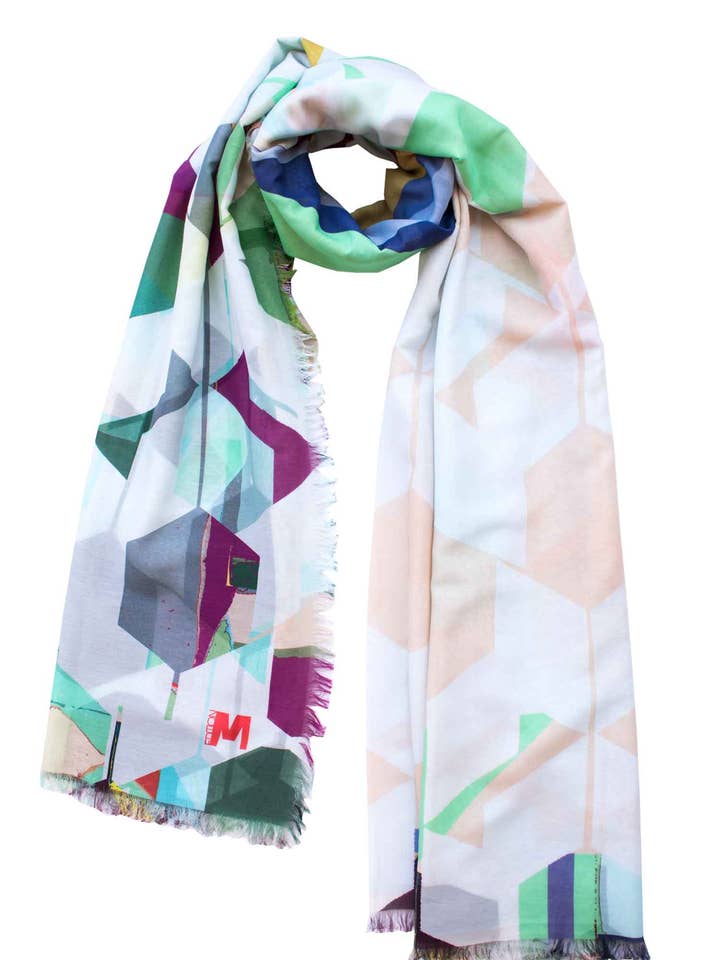 Silk/Cotton "Landscape of Hexagons" Stola 200x140cm for wholesale by EditionMichel