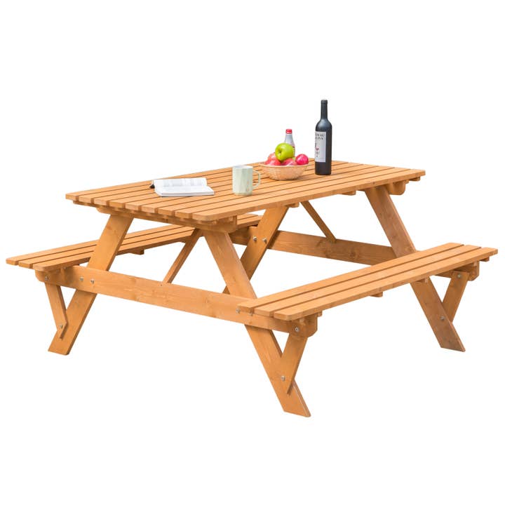 Quickway Imports - Wholesale Patio Table - Outdoor Wooden Patio Deck Garden 6-Person Picnic Table, for10