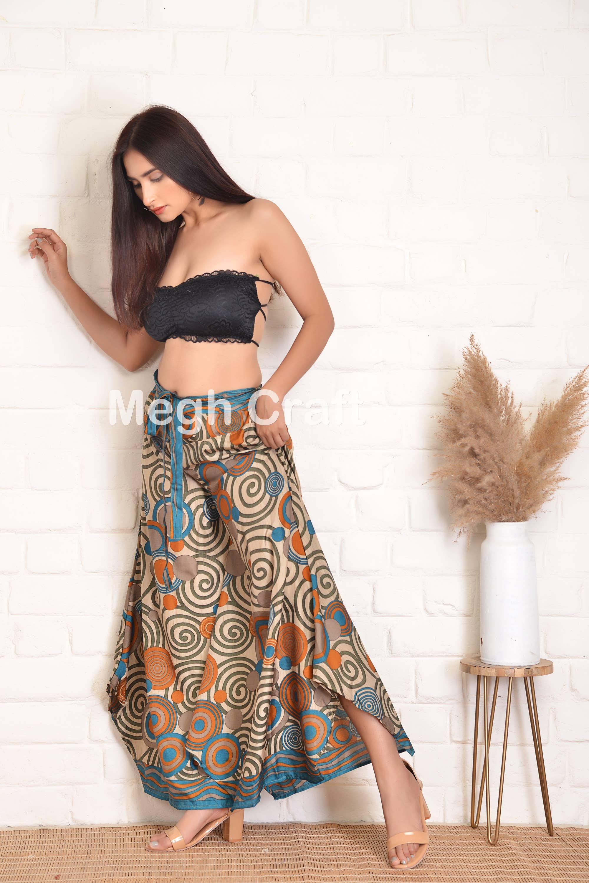 Meghcraft - Wholesale Pants - Women's - Upcycled Silk Trouser- Zigzag cut Palazzo Pant3