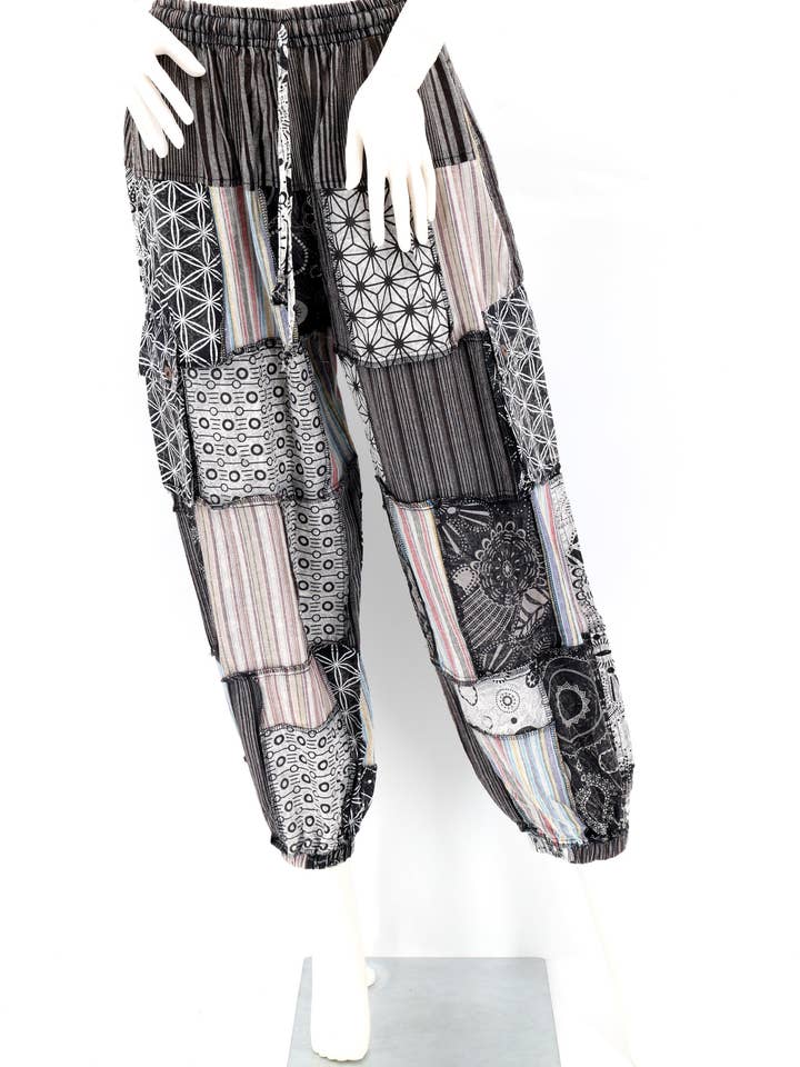 Cotton Hippie Handmade Harem Geometric Print Patchwork Lightweight Bohemian Pants for wholesale by Himalaya Handmade