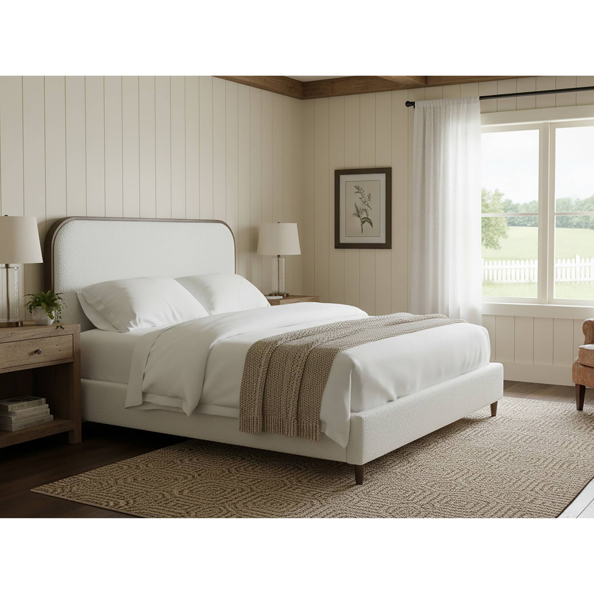 Glamour Home - Wholesale Bed - Brenda Fabric Upholstered Queen Bed with Wood Trim Accent7