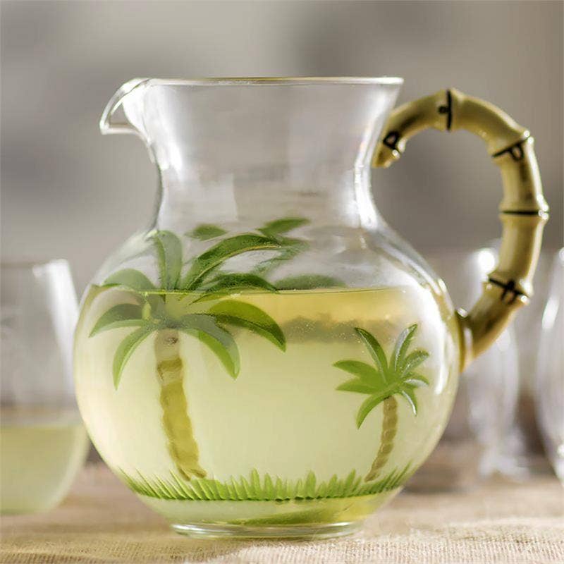 LeadingWare AC-0611 Palm Tree 3 qt. Pitcher with Bamboo Handle