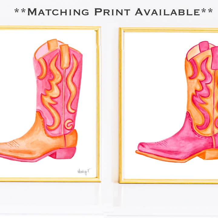 Shop Art by Audrey - Wholesale Art Print - Print Watercolor Hot Pink & Orange Cowboy Boot