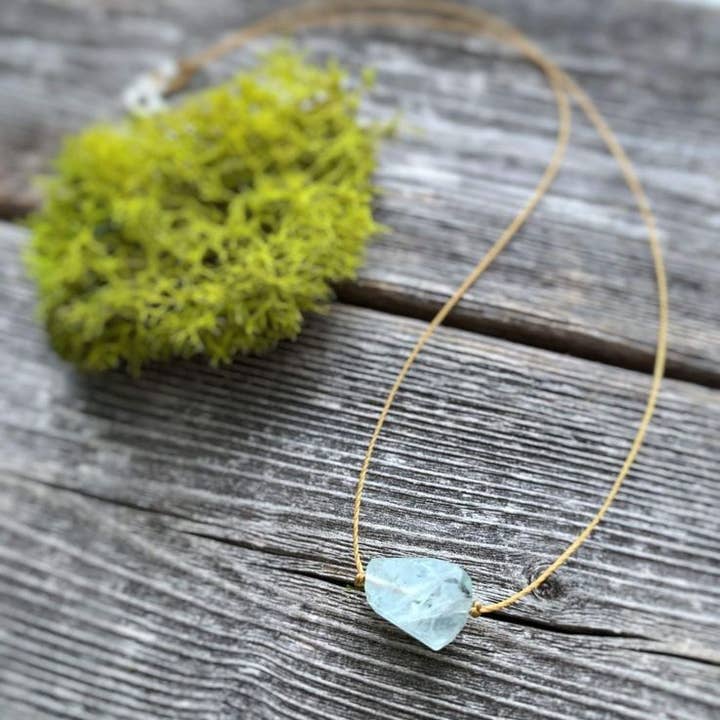 Merelani Designs - Wholesale Pendant/Charm Necklace - Aquamarine Freeform Gemstone Necklace