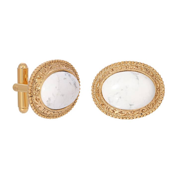1928 Jewelry Oval Gemstone Etched Cufflinks for wholesale by 1928 Jewelry