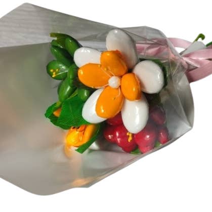 Mini bouquet fiore di Tiaré tulipano peonia fresia in confetti per la vendita all'ingrosso da parte di Fleurs-Thés en chocolat