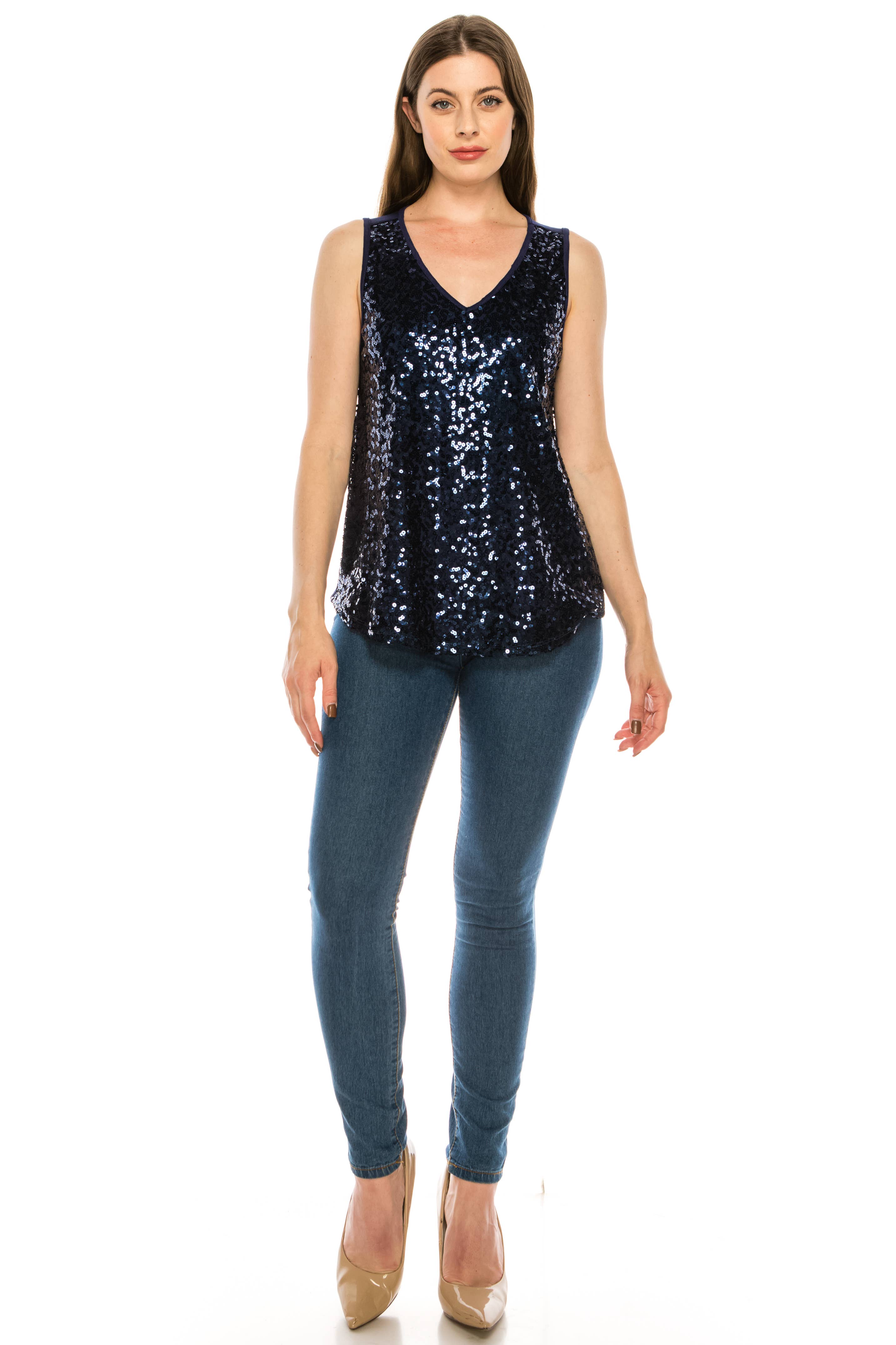 W.A.Y. --Wonderful And Young - Wholesale Tank Top - Women's - Shimmery Sequin V Neck Top Tank14