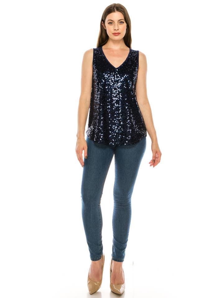 W.A.Y. --Wonderful And Young - Wholesale Tank Top - Women's - Shimmery Sequin V Neck Top Tank14