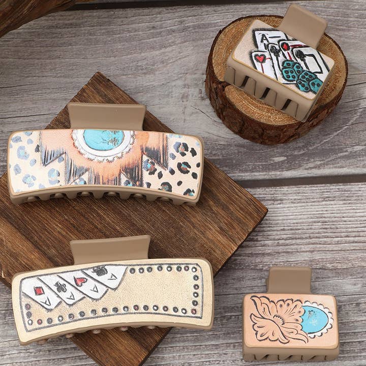 Western Poker Sunflower Leather Hair Claw Set_CWAHA0608 for wholesale by ACCITY