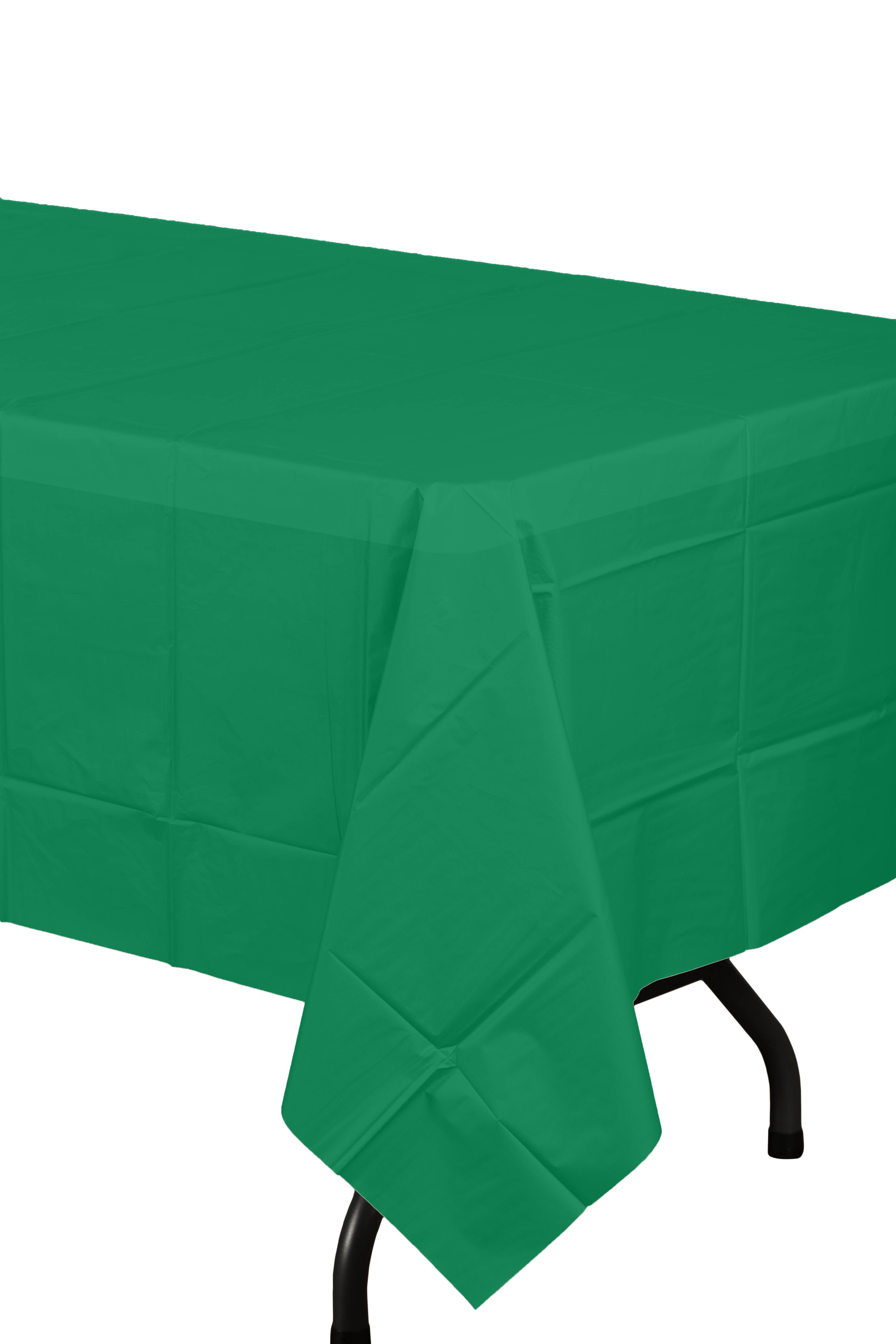 Emerald Green Plastic Tablecloth |54 in. x 108 in. for wholesale on Faire1