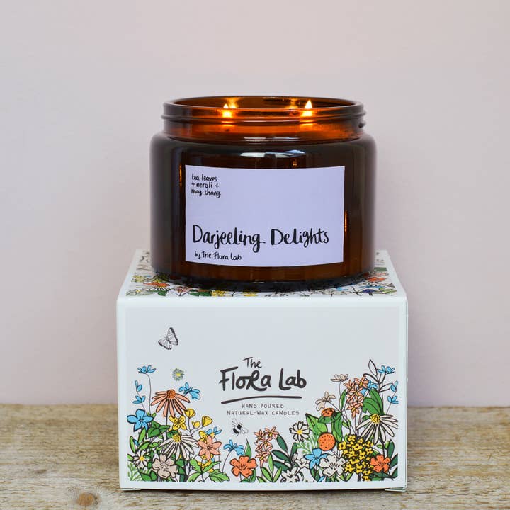 The Flora Lab | Hand Poured Natural-Wax Candles - Wholesale Jar/Filled Candle - Darjeeling Delights Soy Wax Candle | Purple | Luxury Gift6