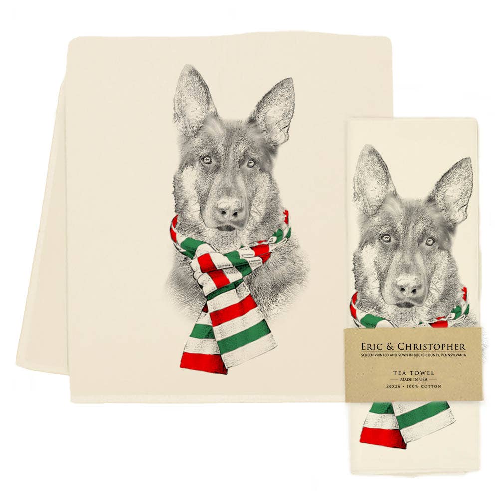 Eric & Christopher - Wholesale Tea Towel - German Shepherd with Red Scarf Tea Towel 0