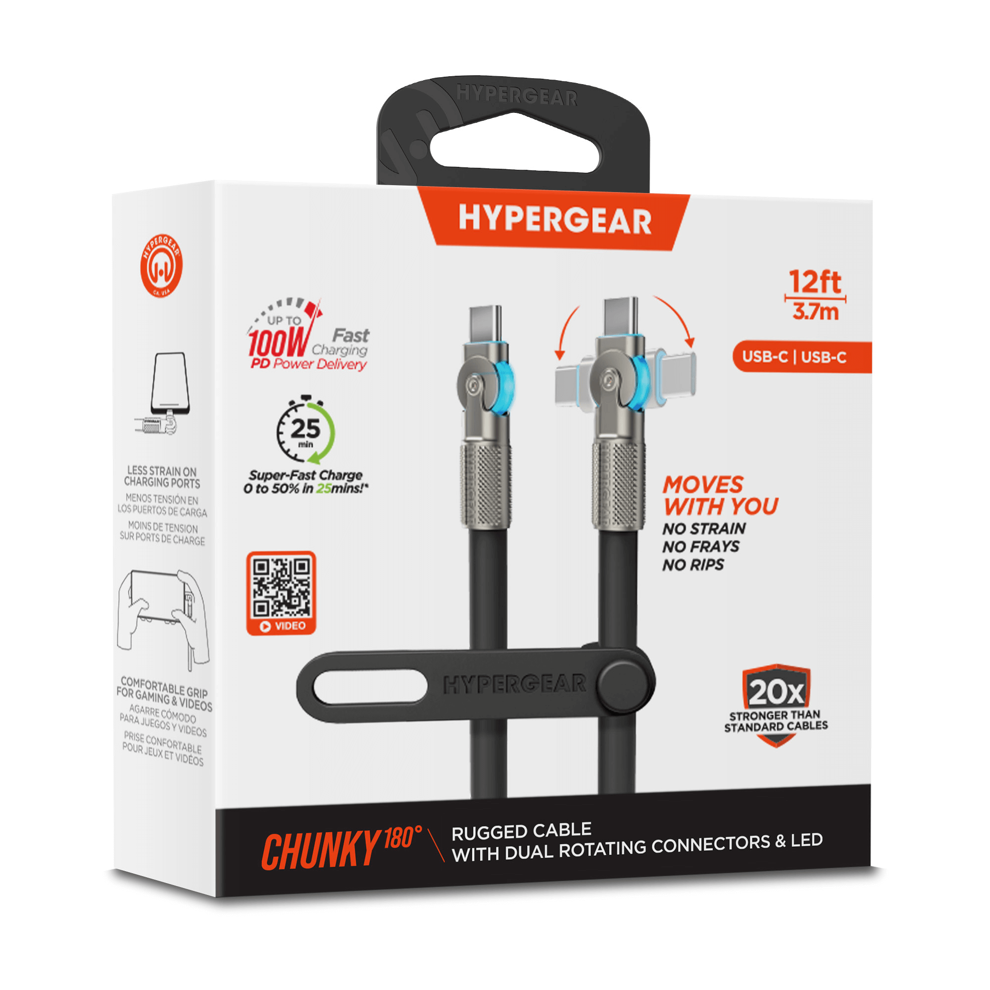 JupiterGear Home – wholesale Charging cable – HyperGear Chunky180° USB-C to USB-C Fast Charge Cable 12ft9