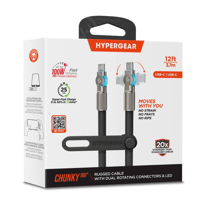 JupiterGear Home – wholesale Charging cable – HyperGear Chunky180° USB-C to USB-C Fast Charge Cable 12ft9