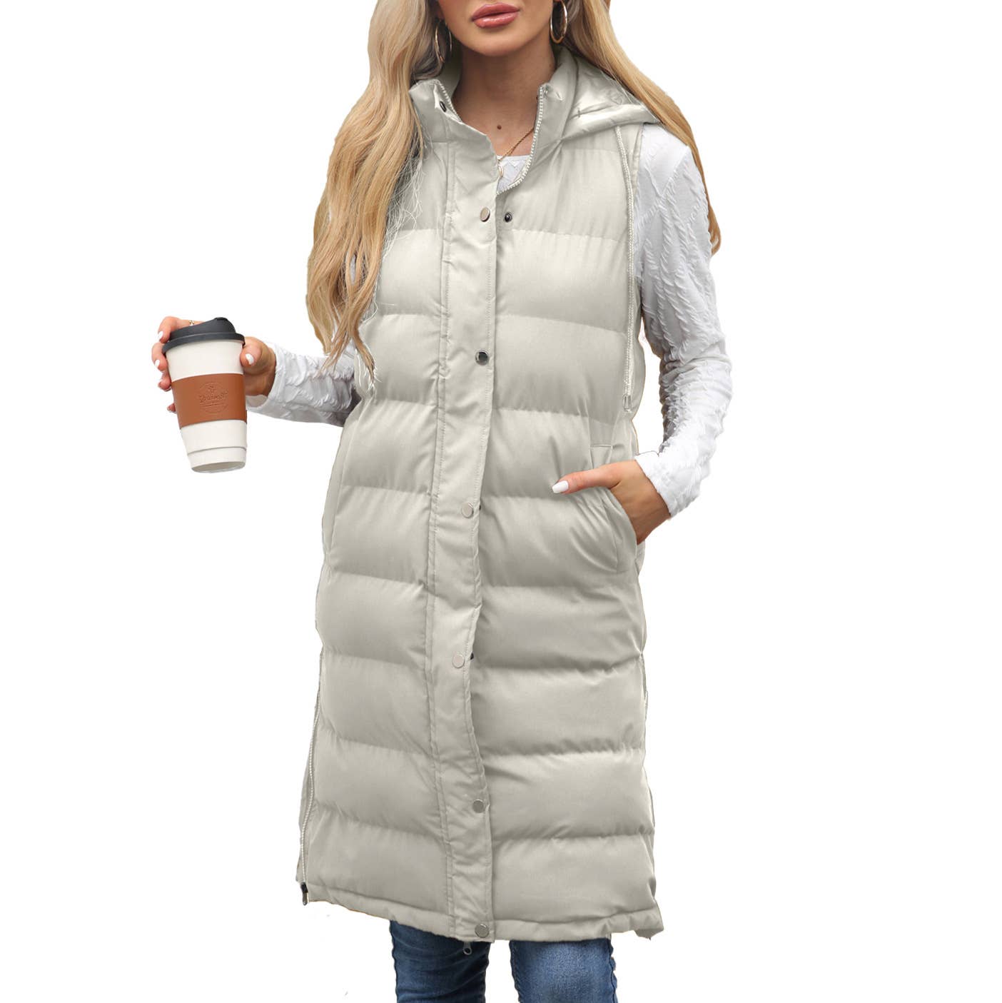 Lily Clothing - Wholesale Outerwear Vest - Women's - Solid-color hooded sleeveless cotton-padded vest6