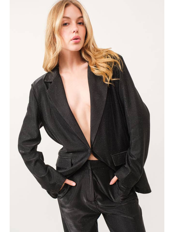 KIWI - Wholesale Blazer - Women's - IJ2892 Women's Clothing Oversized Glitter Blazer