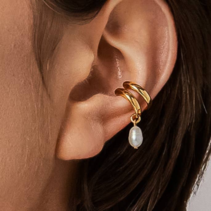 Talon 18K Gold Non-Tarnish Pearl Hoop Ear Cuff for wholesale on Faire0