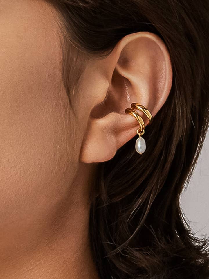 Talon 18K Gold Non-Tarnish Pearl Hoop Ear Cuff for wholesale by Flânerie by MAIQ
