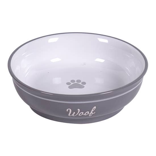 Woof Pet Bowl 8" Grigio per la vendita all'ingrosso da parte di Blue Sky Clayworks