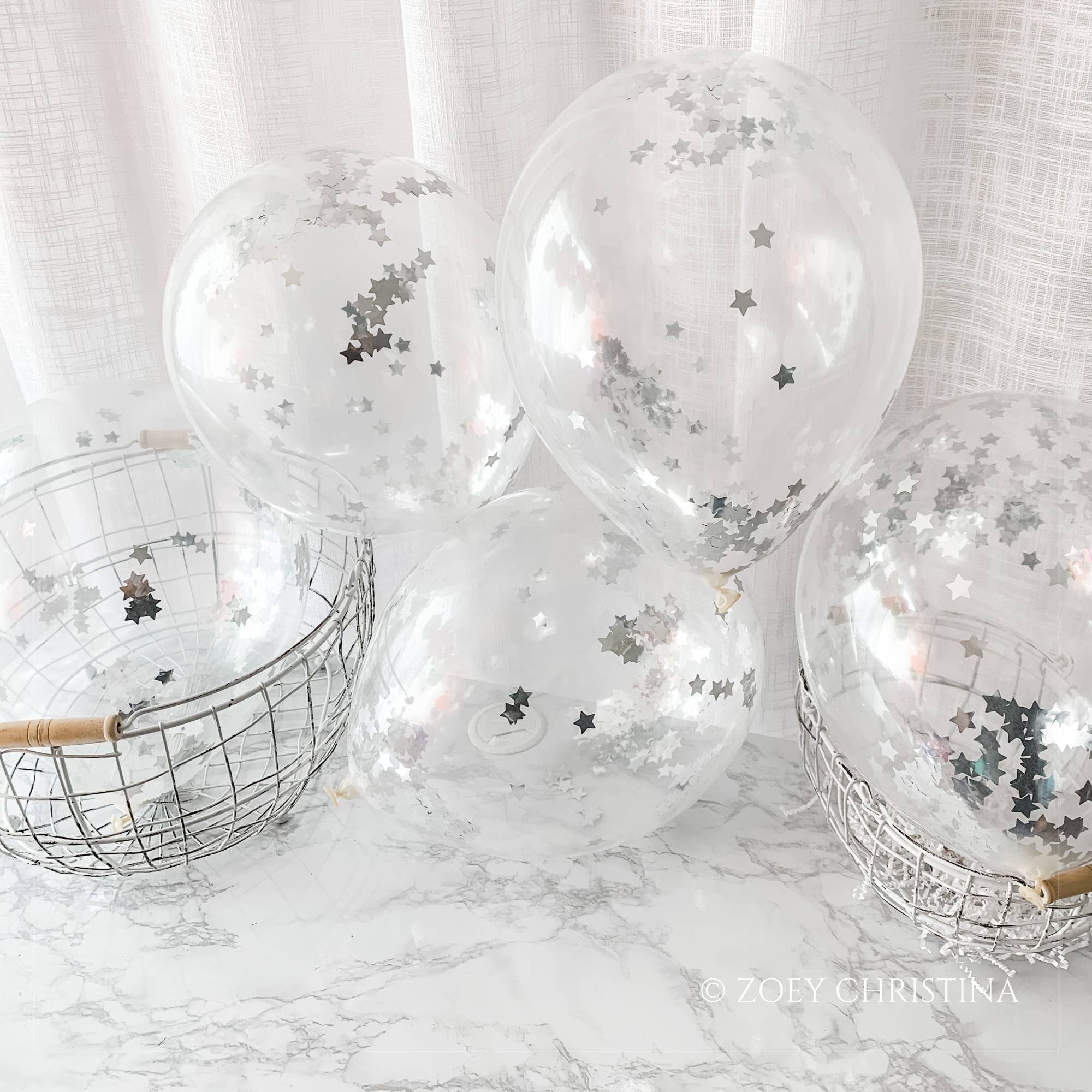 Zoey Christina - Vente Ballon - Ballon en latex rempli de confettis étoiles argentées | Lot de 257