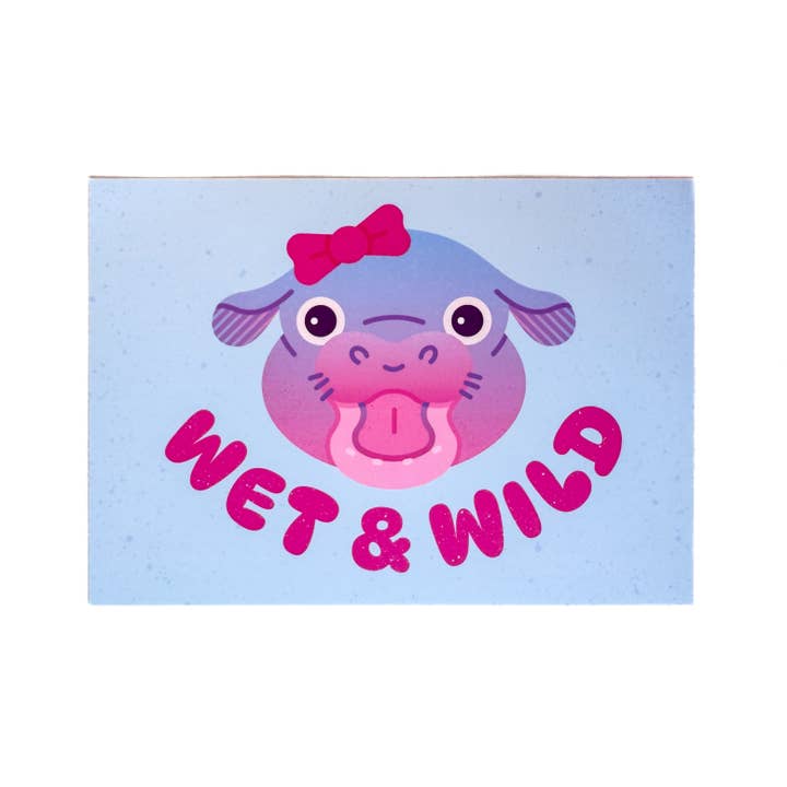 Moo Deng the Hippo Wet & Wild Postcard for wholesale by Wug Prints