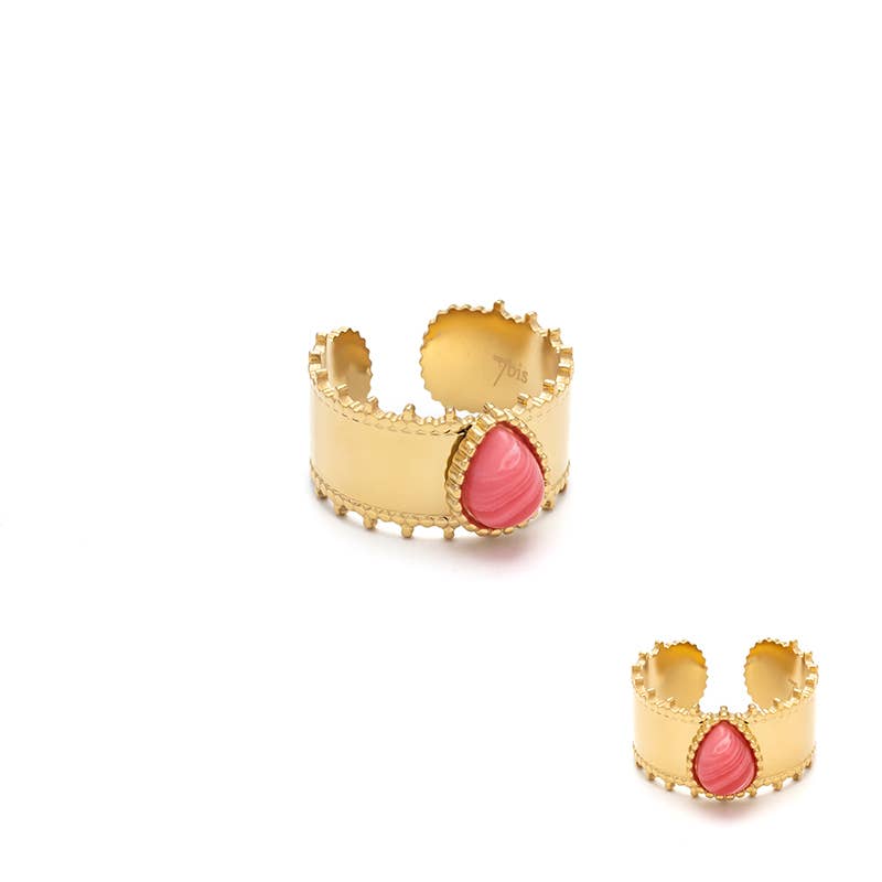 Bijoux 7bis - Vente Bague de cocktail/de cérémonie - Bague Acier Anneau Large Dentelé Pierre0