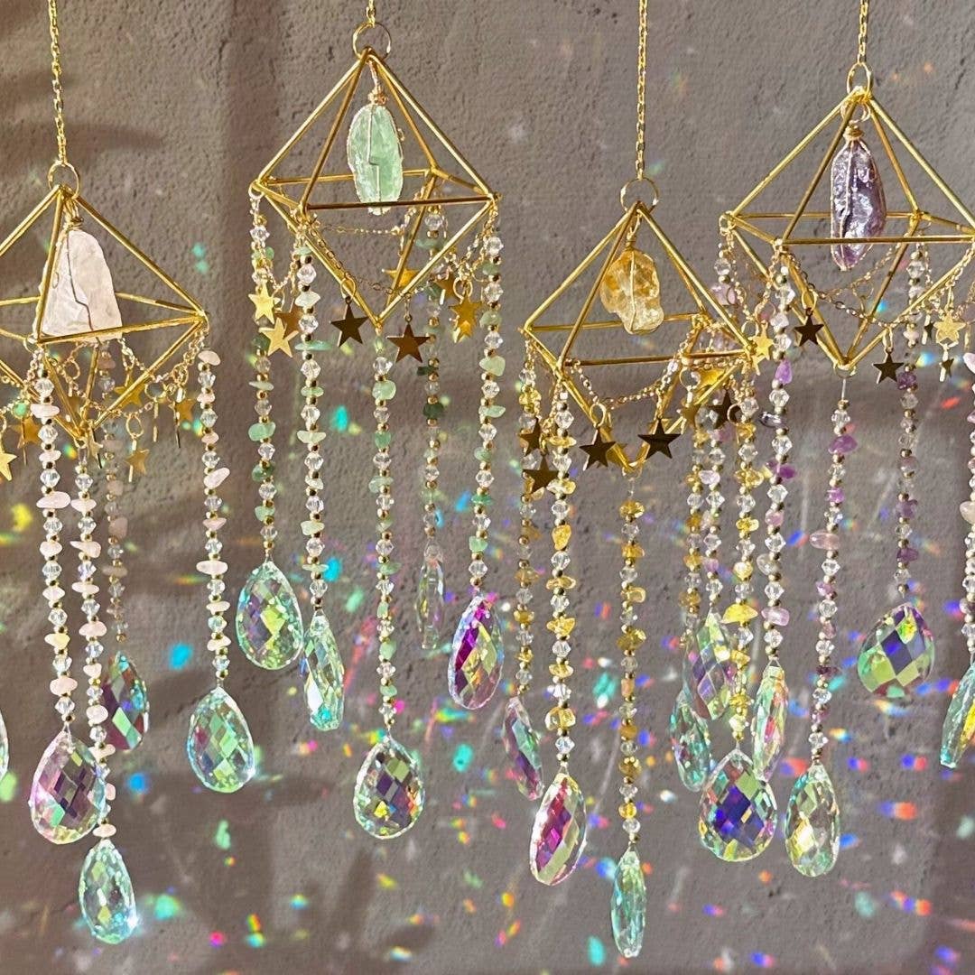 LilAryenne | Jewelry & Suncatchers – wholesale Suncatcher – Crystal Aura Suncatcher: Amethyst, Citrine, Rose Quartz, Fluorite - Gift1