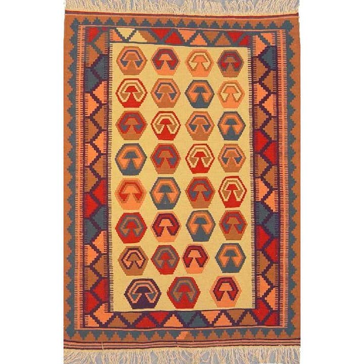 Pandora rugs – wholesale Matta – Ardabil Persian Kilim Collection och modern färgglad handknuten Multi Area Kilim med naturlig ull och bomull 5'2 ”X 3'5" Abck00030