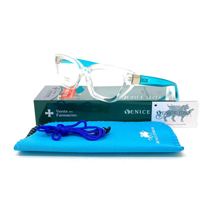 Lunettes de lecture bleues transparentes CAMILLE pour la vente par Gafas Venice Eyewear