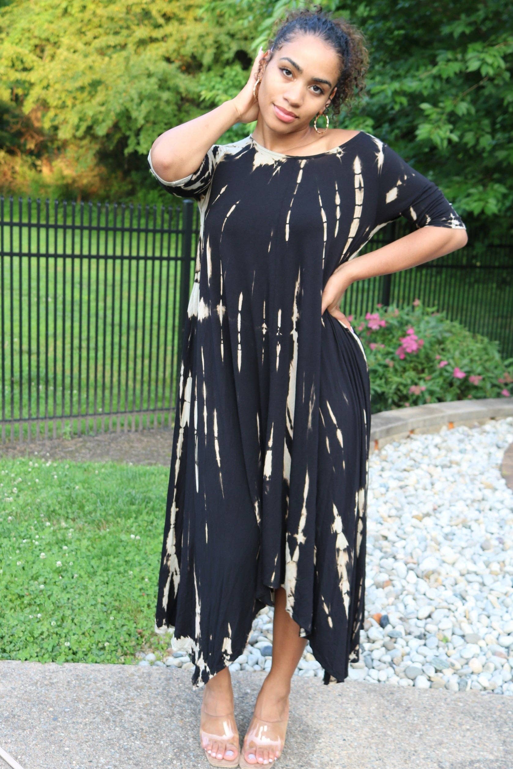 Nina Cheyenne Apparel - Wholesale Dress - Women's - Dark Brown Tie Dye Asymmetrical Maxi Dress2
