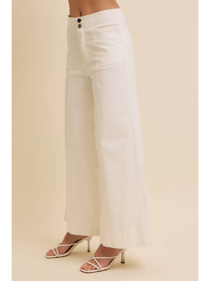 in february - Wholesale Pants - Women's - FLATTERING WIDE LEG FULL-LENGTH STRETCHY COTTON TWILL PANTS