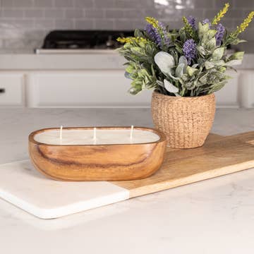 Wood Bowl Candle Supply - Wholesale Candle Holder - Small Oval Boho Safe Candle Ready Acacia Wood Dough Bowl3