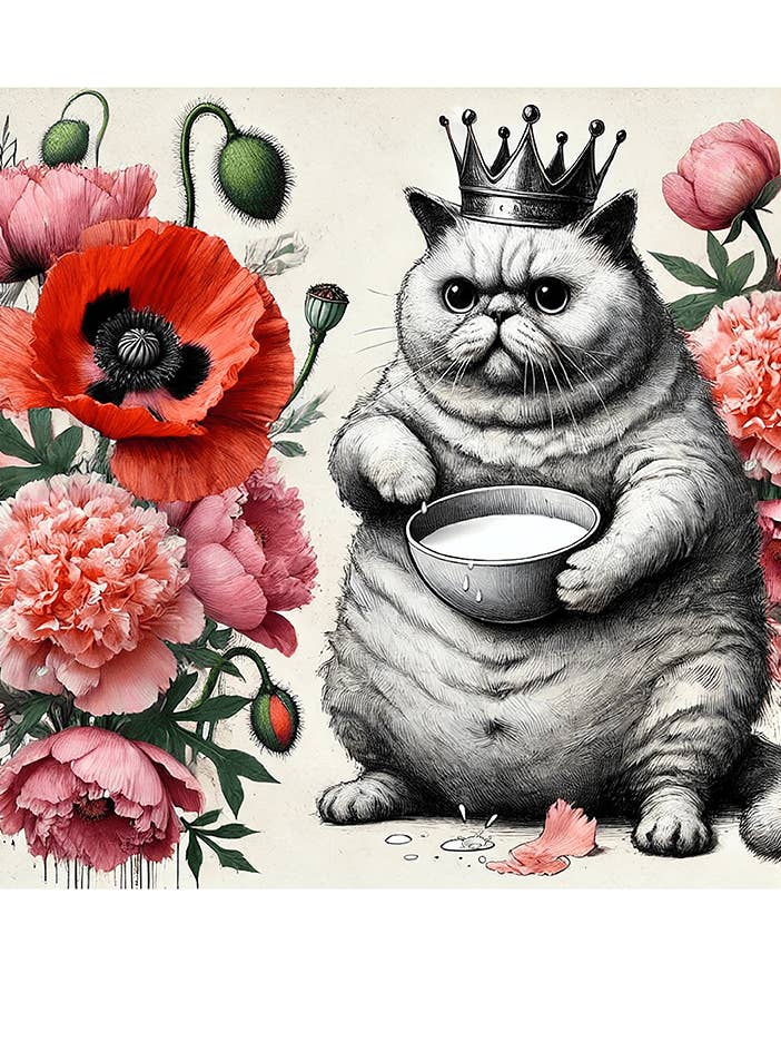Whimsical Animal Art Print, Queen Cat, 12x13 for wholesale by Thistle and Tale Press