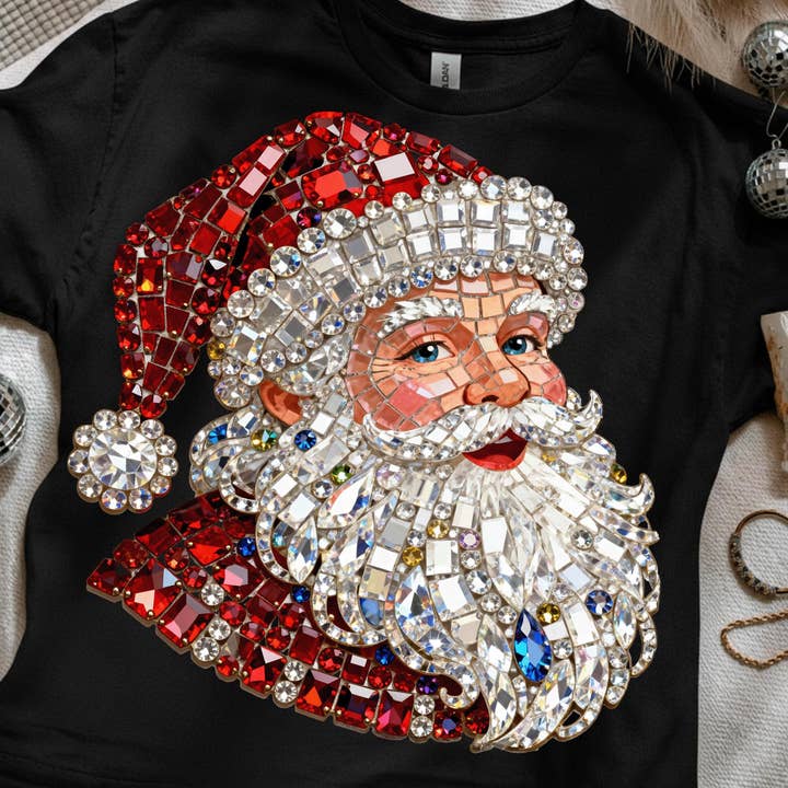 T-shirt Père Noël en faux strass, Sweat-shirt de Noël scintillant pour la vente par DLT Ecommerce