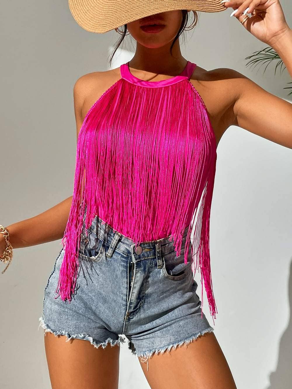 Queen Fashion - Wholesale Jumpsuit – Women's - solid fringe halter top2