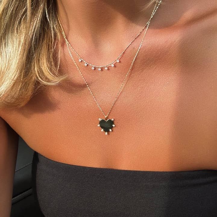 14k Gold Vermeil Layering Dangle CZ on Beaded Chain for wholesale on Faire1