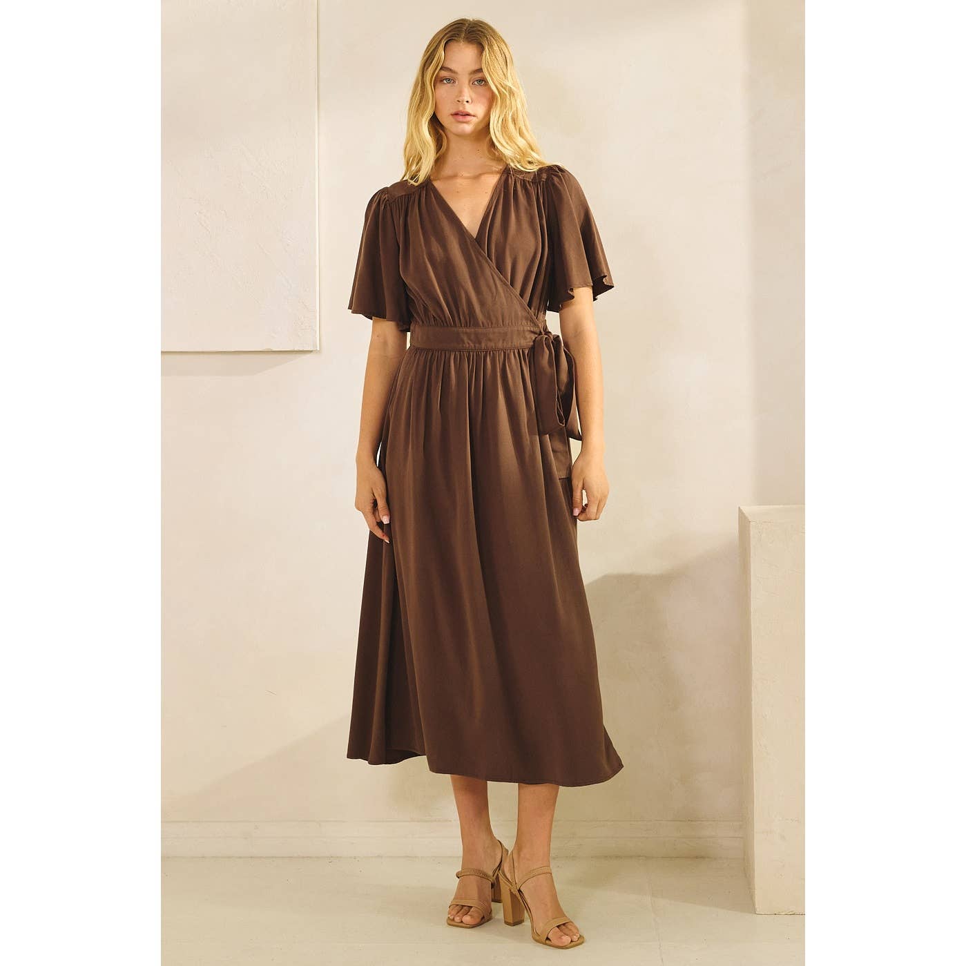 mittoshop - Wholesale Dress - Women's - FLUTTER SLEEVE WAIST TIE WRAP MIDI DRESS4
