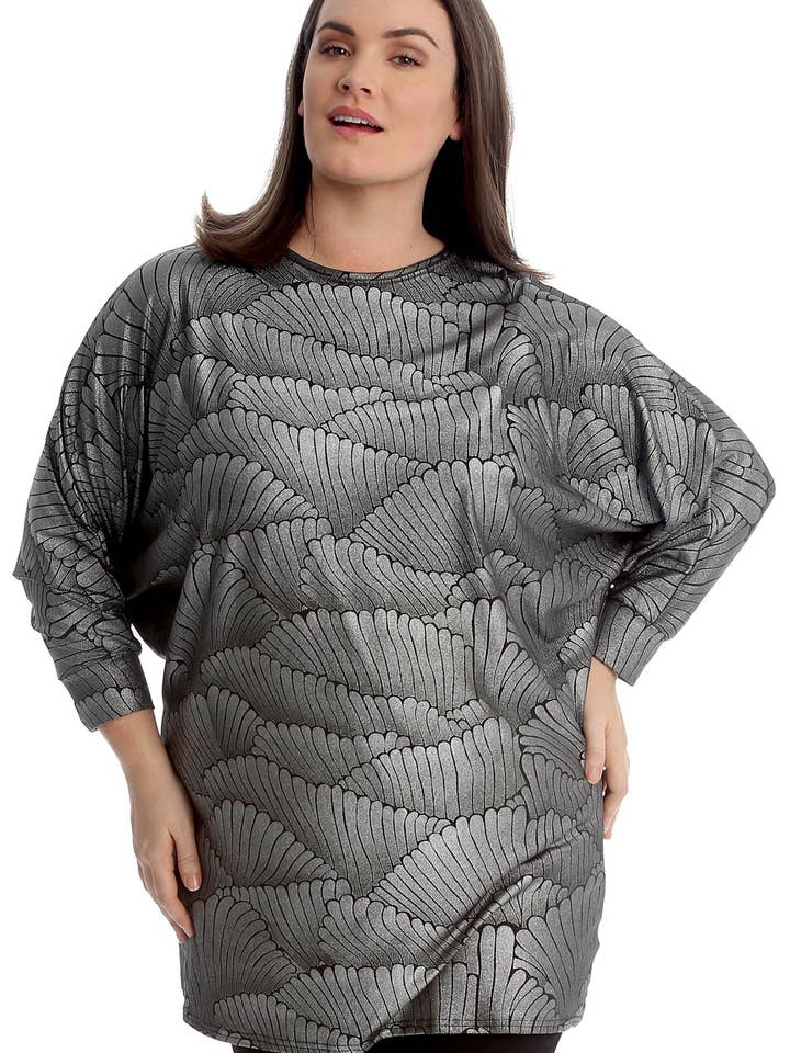 Textured Wing Print Glitter Top for wholesale by NOUVELLE