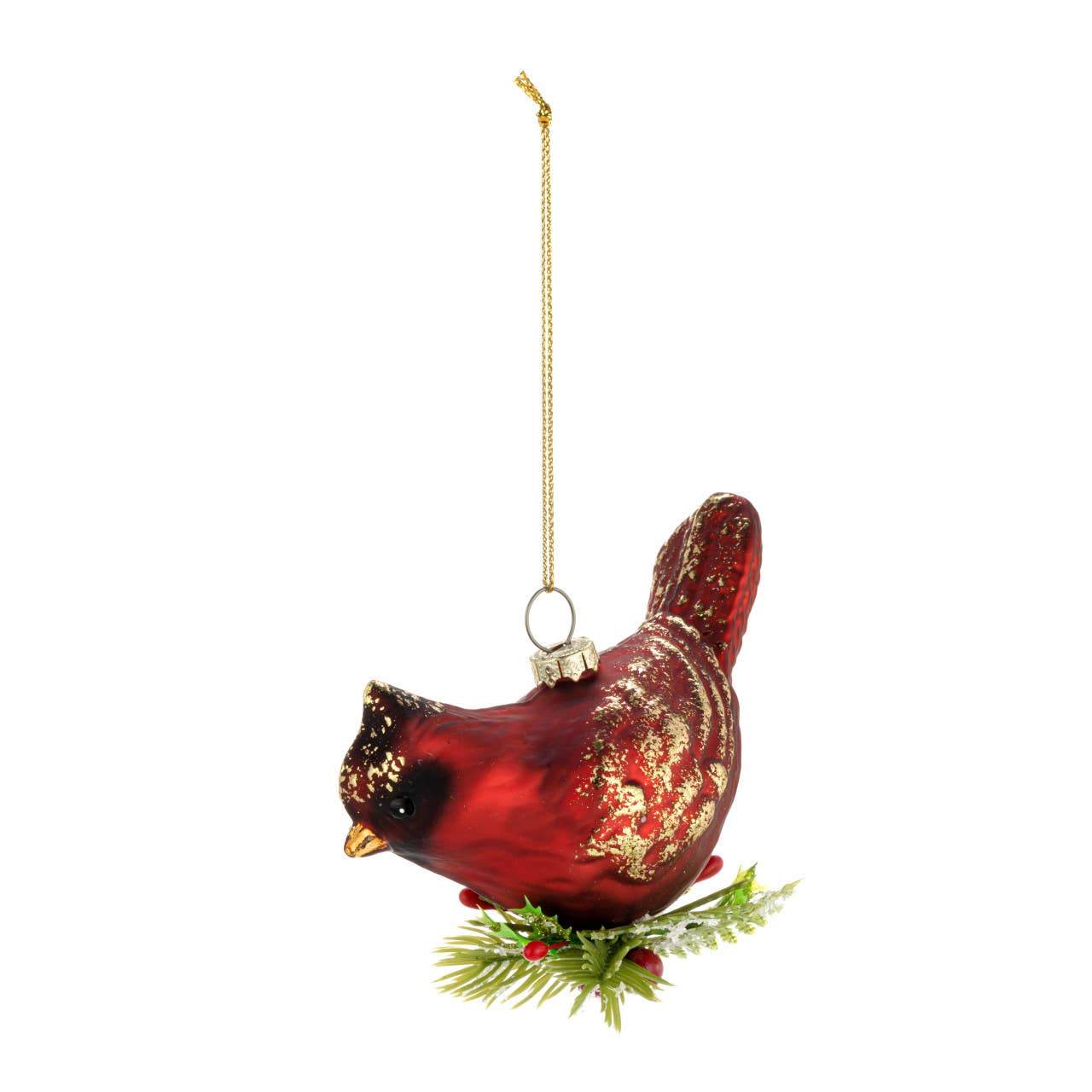 DEMDACO - Wholesale Ornament - Red & Gold Cardinal with Holly Ornament1