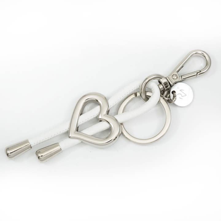 White leather keychain with heart for wholesale by Roberto Mantellassi
