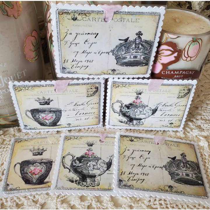 Little Heart Designs - Wholesale Cadeaulabel - Cadeaulabel, set van 6 theekopjes, theepot en kroon1
