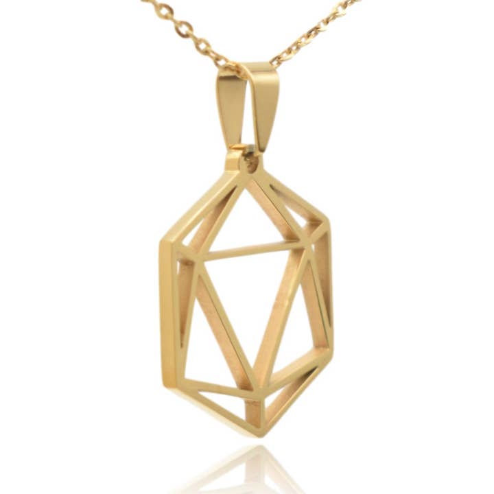 Clayton Jewelry Labs - Wholesale Pendant/Charm Necklace - D20 Dice Silhouette Icosahedron Stainless Steel Necklace