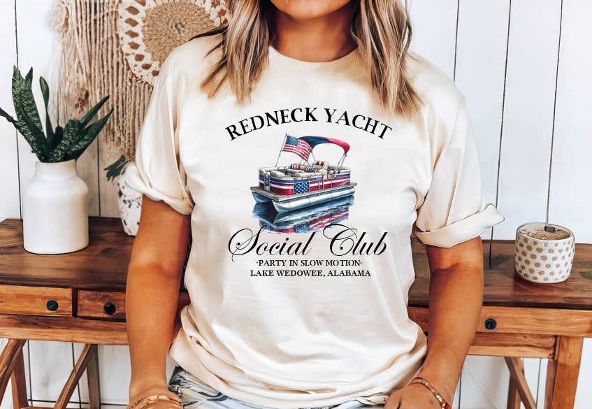 Julie Jersey Designs - Wholesale T-Shirt (Graphic) - Women's - Custom Lake, city or town Redneck Yacht Social Club