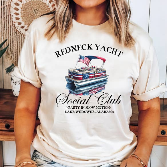 Julie Jersey Designs - Wholesale T-Shirt (Graphic) - Women's - Custom Lake, city or town Redneck Yacht Social Club0