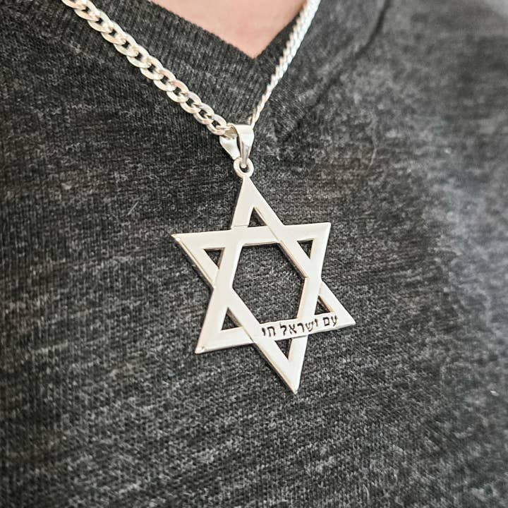 Colar Grande de Prata Esterlina com Magen David para Ele por atacado de Salt Sparkle Shalom