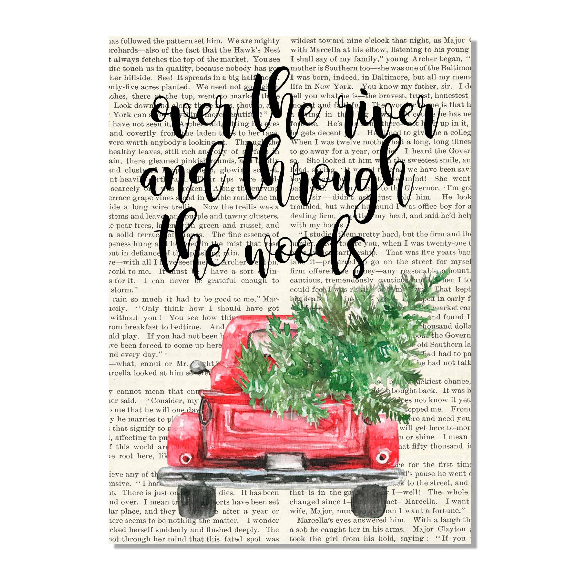 Cecelia Rose Book Page Art - Wholesale Art Print - Over The River And Through The Woods - Red Truck0